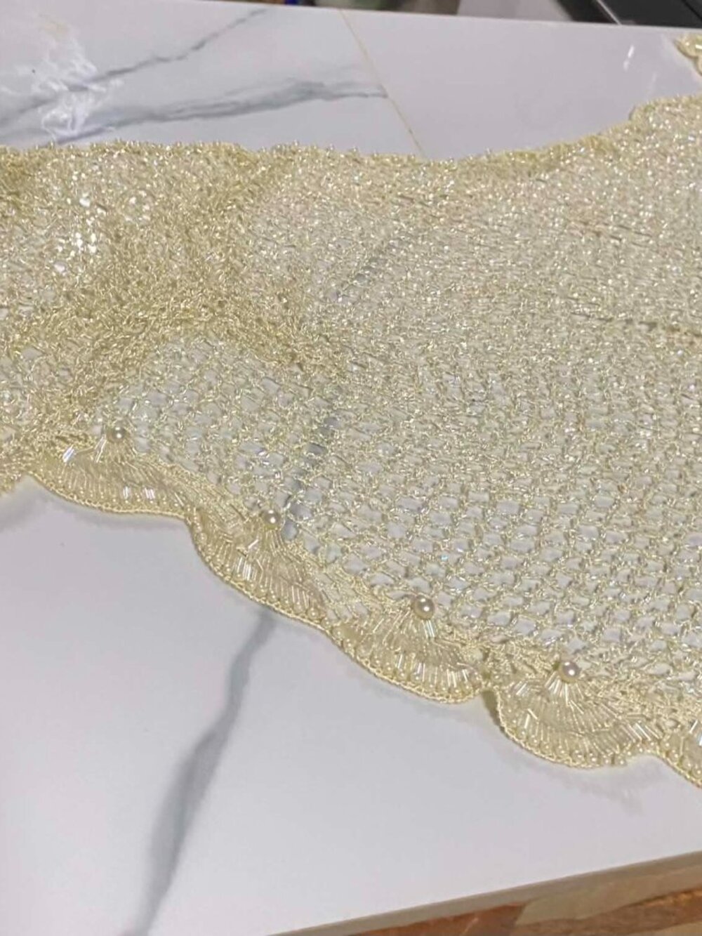 Elegant Beaded Cream Evening Shawl / Formal Wrap
